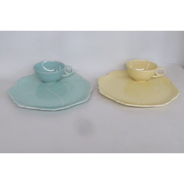Mid 20th Century Taylor Smith Taylor Leaf Fantasy Ceramic Tea Cups and Plates - Set of 15 For Sale - Image 11 of 16