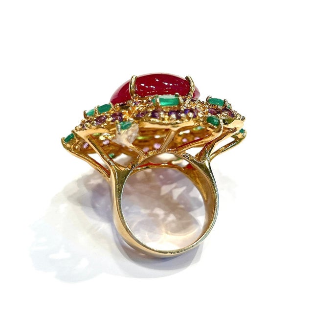 Bochic "Capri" Vintage Ruby, Amethyst & Emerald Cocktail Ring 18K Gold & Silver For Sale - Image 12 of 18