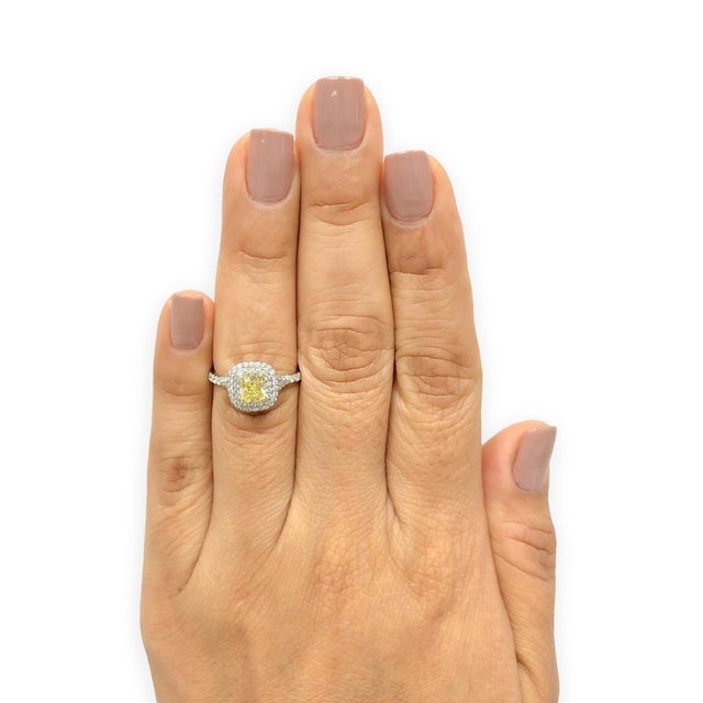 Yellow Tiffany & Co Soleste Intense Yellow Radiant Platinum Ring .68ct Int. Flawless, Size 5.5 For Sale - Image 8 of 14