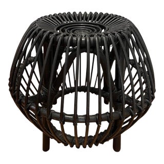 Vintage Franco Albini Style Rattan Ottoman in Matte Black For Sale