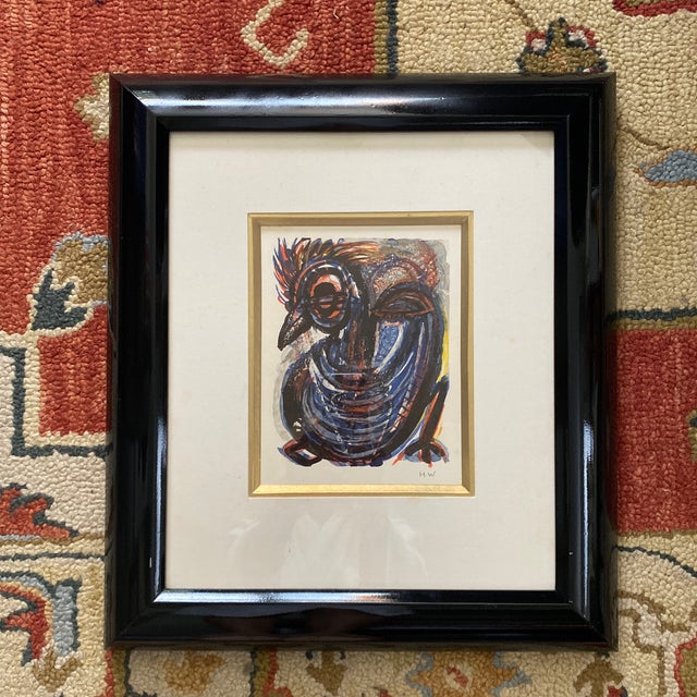 Vintage Mixed Media Painting by School of Paris Artist Henri D Waroquier - Oiseau Bird For Sale In Sacramento - Image 6 of 6