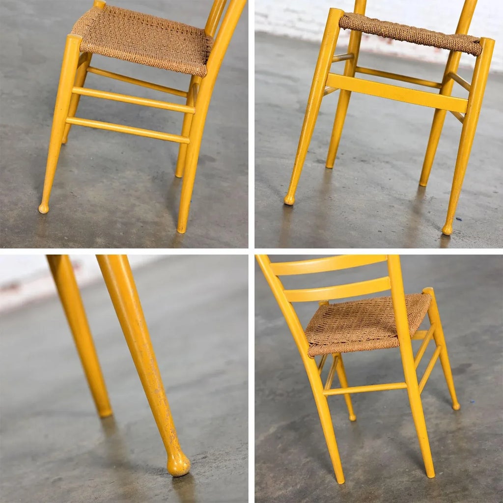 Vintage Italian Gio Ponti Style Yellow Ladderback Side Chair Woven