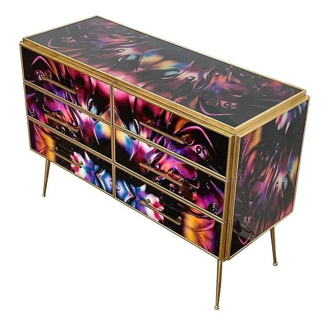 Black Chest of 6 Drawers in Multicolored Murano Glass For Sale - Image 8 of 13