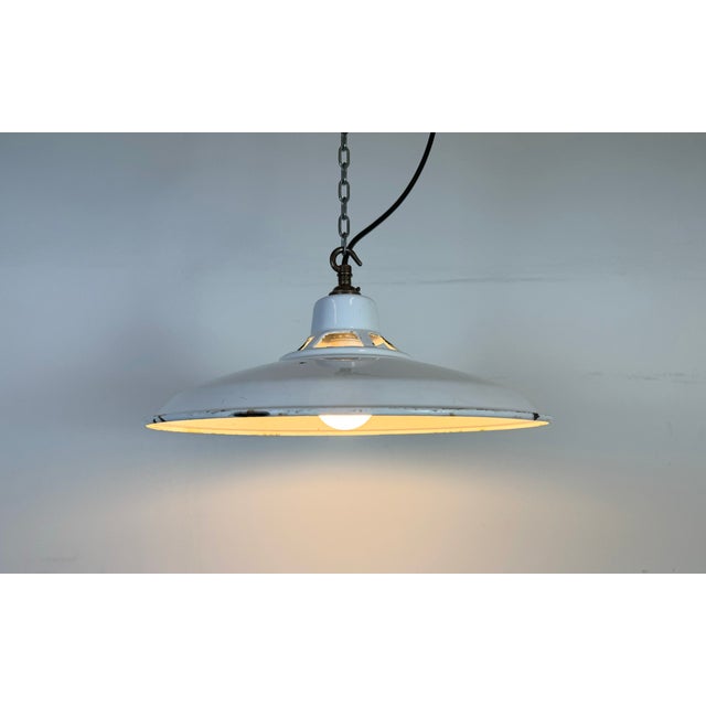 Industrial White Enamel Factory Pendant Lamp, 1960s For Sale - Image 11 of 18