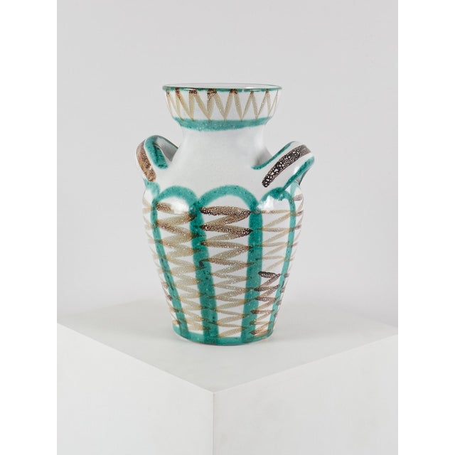Ceramic Large Mid-Century Ceramic Vase with Handles by Robert Picault, France, 1950 For Sale - Image 7 of 10