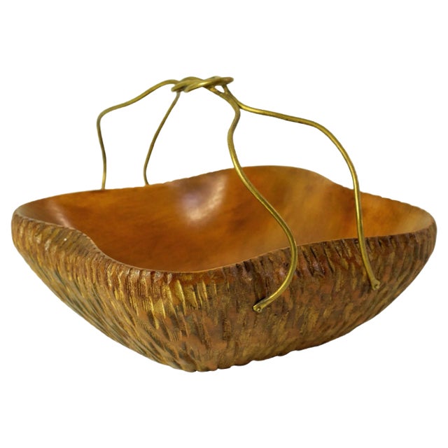 Mid-Century Fruit Basket in Maple and Brass, Italy For Sale