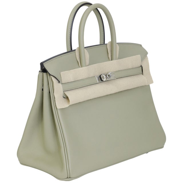 Animal Skin Hermès Birkin 25 Sauge Swift Palladium Hardware 2015 For Sale - Image 7 of 9