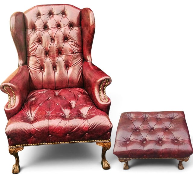 1990s 1990s Chesterfield Leather Wingback Chair With a Matching Ottoman by Ethan Allen For Sale - Image 5 of 12