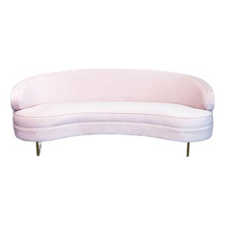 Safavieh 3-Seat Curved Pink Velvet Sofa With Gold Legs For Sale