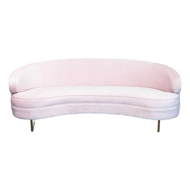 Safavieh 3-Seat Curved Pink Velvet Sofa With Gold Legs For Sale
