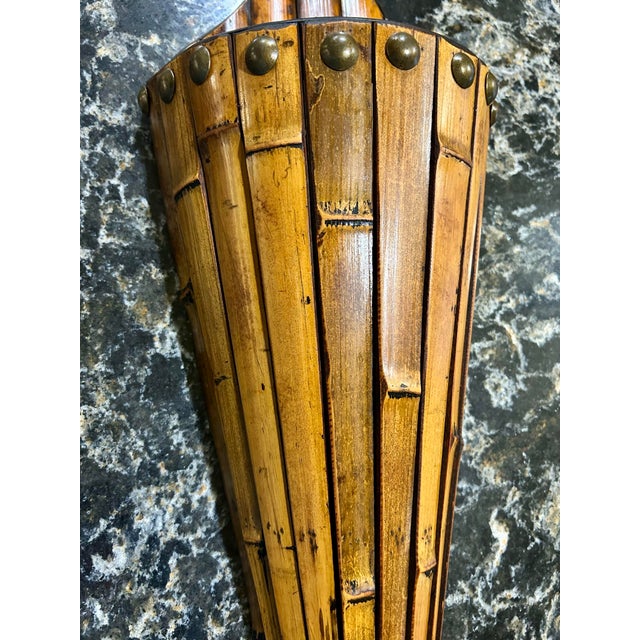 Tan Large, Bamboo, Wall Pocket Planter, With Brass Studs, 1980’s For Sale - Image 8 of 10