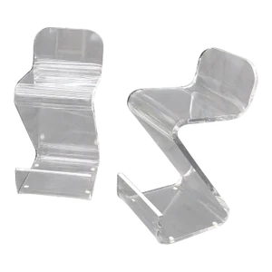 Pair of Thick Bent Lucite Bar Stools Chairs