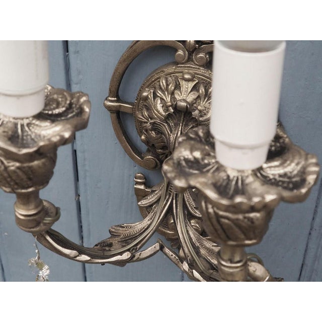 Italian Hollywood Regency Crystal Sconces in Silvered Metal, 1960s, Set of 2 For Sale - Image 15 of 18