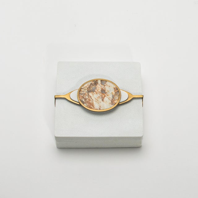 White Set of 2 Boxes in Shagreen With Semi-Precious Stone and Brass by Kifu Paris For Sale - Image 8 of 8