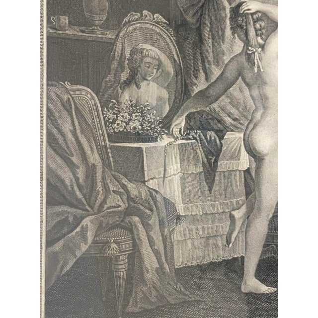 Metal Antique French Dressing Room, Boudoir Engraving Original Marbelized Frame, Paris, Circa 1900 For Sale - Image 7 of 11