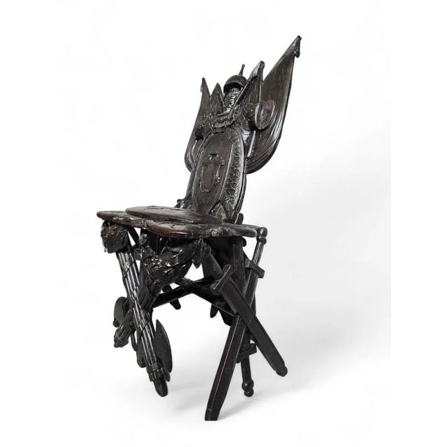 Mid 19th Century Carved Ebonised Wood Grand Tour Military Trophy Chair, 1860 For Sale - Image 5 of 12