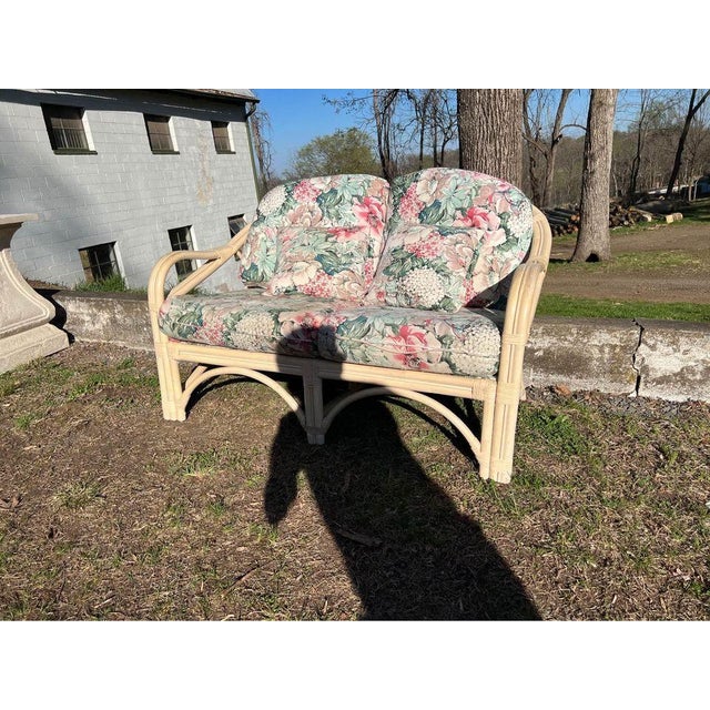 Late 20th Century Bench Craft Rattan Bamboo Rattan Loveseat and Lounge Chair Set- 2 Pieces For Sale - Image 4 of 10