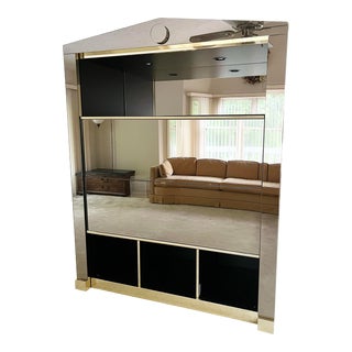 Postmodern Ello Furniture, Charleston Sesame Ultra Mirrored Brass Entertainment Center, Circa 1980s For Sale