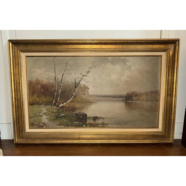 Early 20th Century Large American Landscape Painting of a Wooded River For Sale - Image 4 of 5