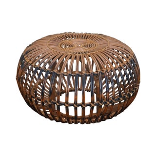 Italian Round Rattan Ottoman by Franco Albini For Sale