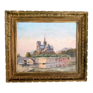 Mid 20th Century Oil on Board Painting of Notre-Dame Cathedral, Paris c.1946 For Sale