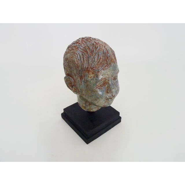 Sculpture of a Child's Face in Glazed Sandstone, Italy, 1970s For Sale - Image 6 of 10