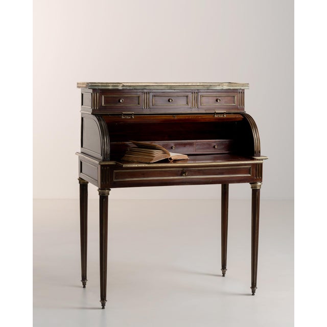 19th Century Louis XVI Cylinder Desk With Marble Top & Brass Accents For Sale In Greensboro - Image 6 of 15