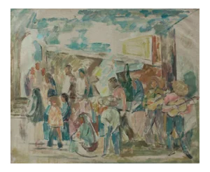Muted Abstracted People Scene 1967 Oil