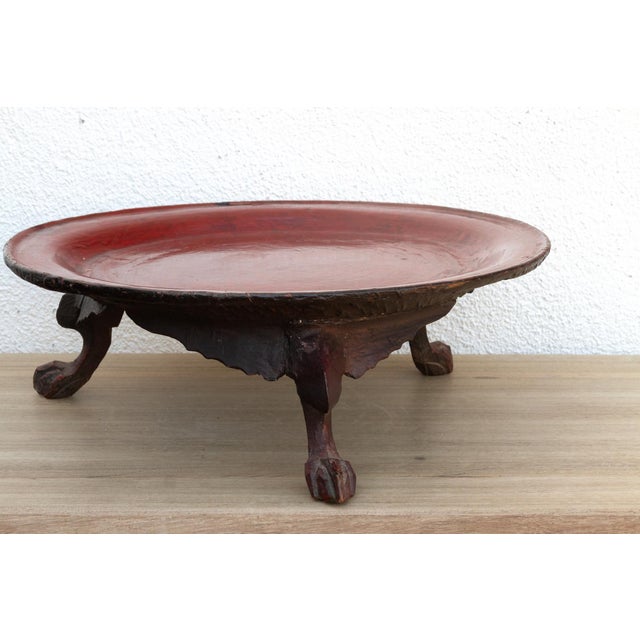 Tripod Red Lacquered Burmese Tray For Sale In Los Angeles - Image 6 of 12