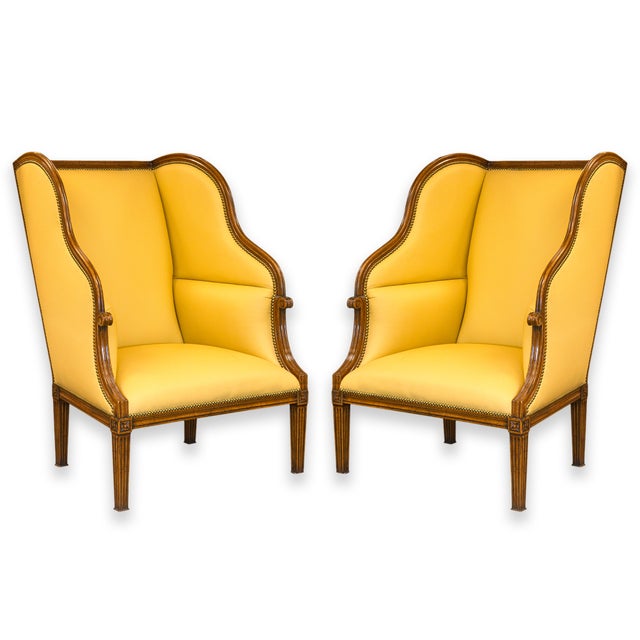 Yellow William Switzer Louis XVI Style Porter Highback Contemporary Armchair For Sale - Image 8 of 11
