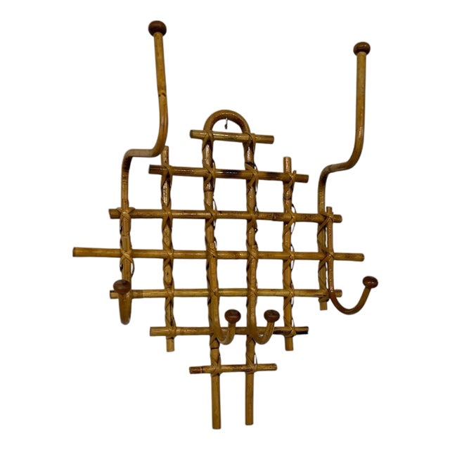Vintage Bamboo and Rattan Coat, Hat Rack For Sale