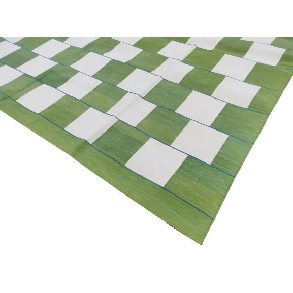 Not Yet Made - Made To Order Handmade Cotton Vegetable Dyed Moss Green and White Striped Block Rug 8'x10' For Sale - Image 5 of 10