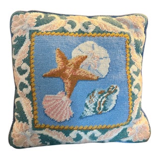 Vintage Sea Shell Needlepoint Pillow For Sale