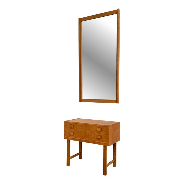 Scandinavian Oak Chest of Drawers and Mirror, Sweden, 1960s, Set of 2 For Sale