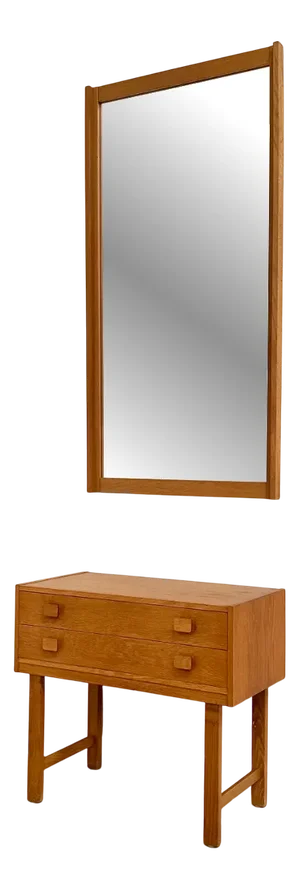 Scandinavian Oak Chest of Drawers and Mirror, Sweden, 1960s, Set of 2