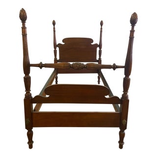 Vintage Twin Size Four Poster Bed With Pinecone Pineapple Finials For Sale