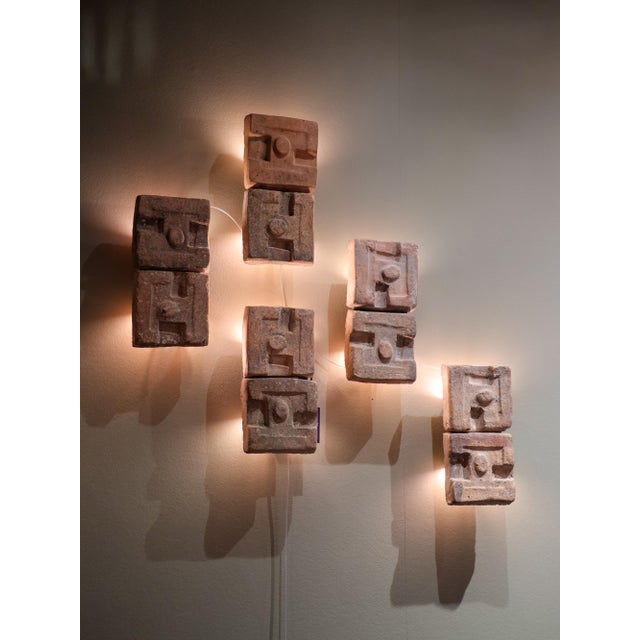 Vintage Brutalist Terracotta Wall Lights by Georges Jouve, 1950s, Set of 5 For Sale - Image 4 of 7