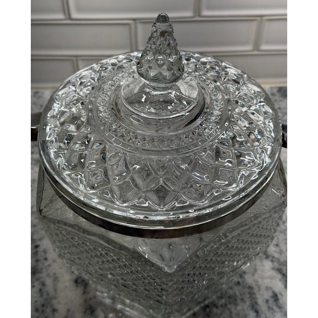 Anchor Hocking Vintage Anchor Hocking Wexford Covered Glass Ice Bucket With Metal Handle For Sale - Image 4 of 9
