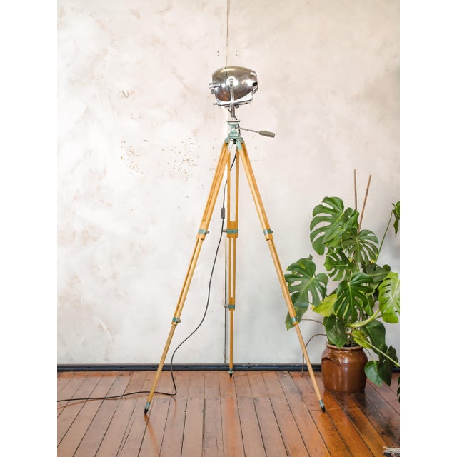 Electric Patt 123 Theater Spotlight Floor Lamp on Wooden Berlebach Tripod from Strand, 1950s For Sale - Image 15 of 18
