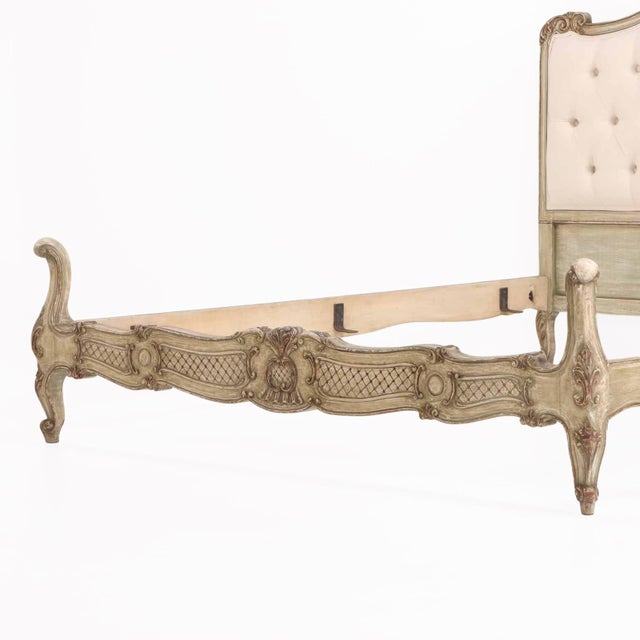 French A Louis XV Style Painted and Carved Wood Full-Size Bed, C. 1940. For Sale - Image 3 of 6