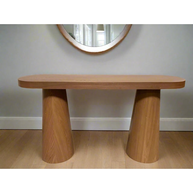 2020s Cone Legs Oval Modern Console Table in Honey Oak For Sale - Image 5 of 5
