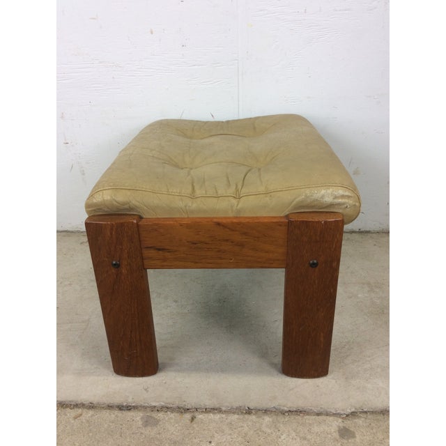 Danish Modern Ottoman With Teak Frame and Leather Upholstery For Sale - Image 10 of 12