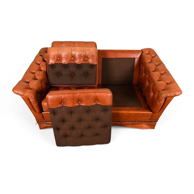 Auburn Danish Chesterfield Leather Loveseat Sofa For Sale - Image 8 of 10