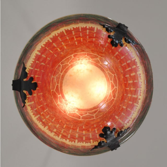 Metal French Art Deco Pendant Light by Le Verre Francais Schneider 1920s France For Sale - Image 7 of 14
