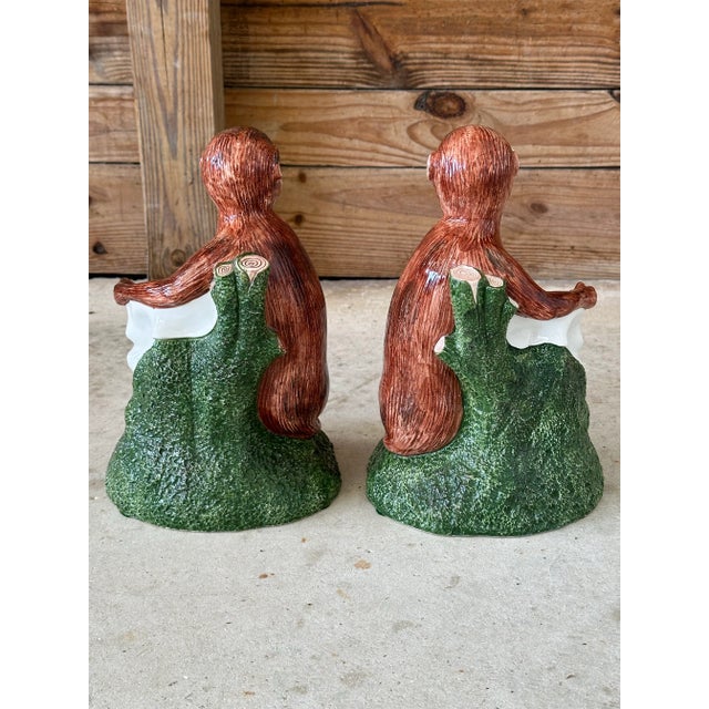 1970s Pair of Vintage Italian Ceramic Monkey Figurines With Lemon Garlands For Sale - Image 5 of 11