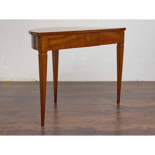 19th Century Italian Walnut Demi-Lune Table With Satinwood Inlay and Rear Drawer For Sale - Image 4 of 10