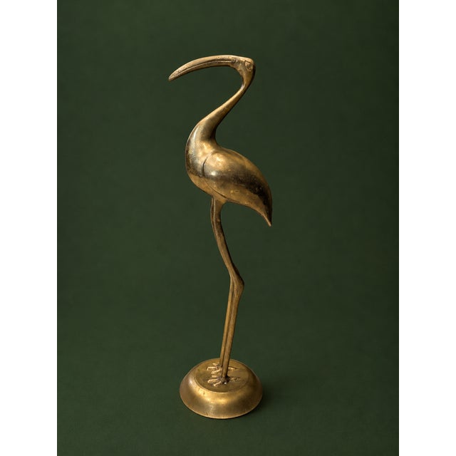 Vintage Handcrafted Brass Crane Sculpture, Mid-Century Modern Hollow Brass Heron Statue For Sale - Image 4 of 8