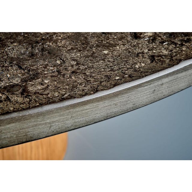 1970s Coffee Table with Slate Top with Drum Plywood Base, France, 1970s For Sale - Image 5 of 12