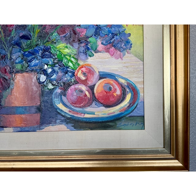 Mid 20th Century Mid-Century Original Floral Still Life Oil Impasto Painting For Sale - Image 5 of 8
