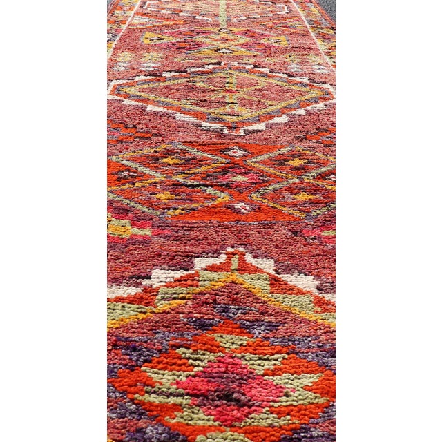 Textile Vintage Turkish Oushak Runner With Medallions in Purple & Multi Colors 3' X12'10 For Sale - Image 7 of 12
